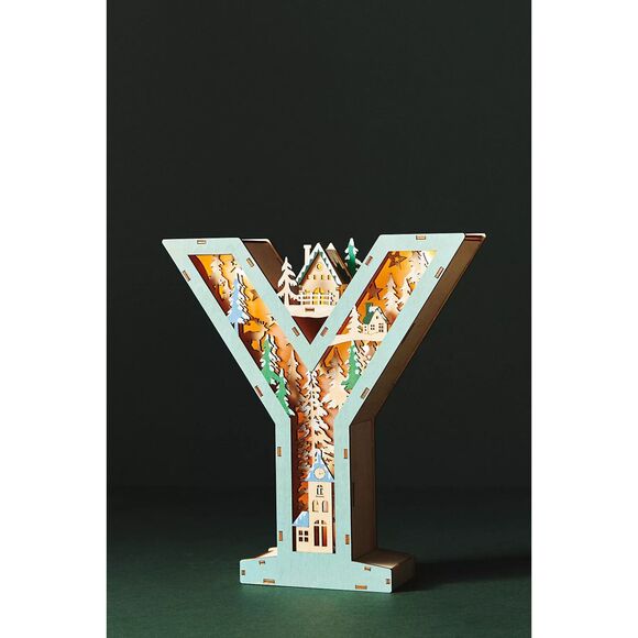 NEW ANTHROPOLOGIE Monogram Wonderland Light-Up Scene Christmas Letter Y - Picture 1 of 5